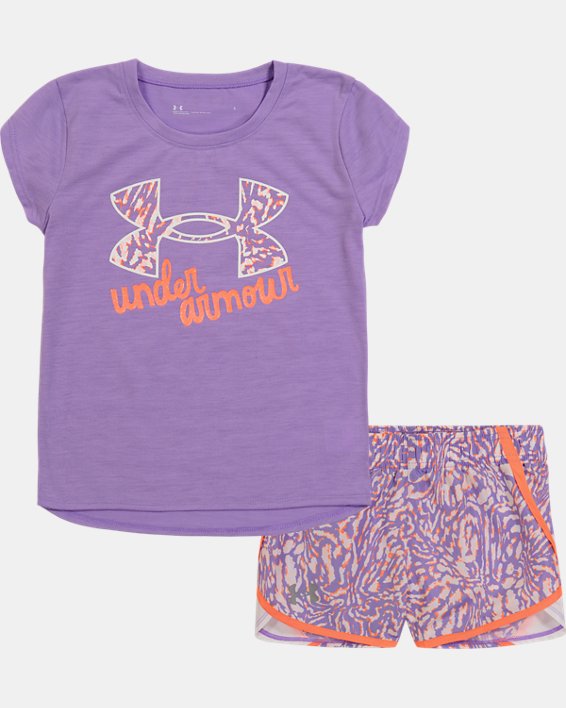 Girls' Pre-School UA Liquid Cheetah Logo Shorts Set, Purple, pdpMainDesktop image number 0